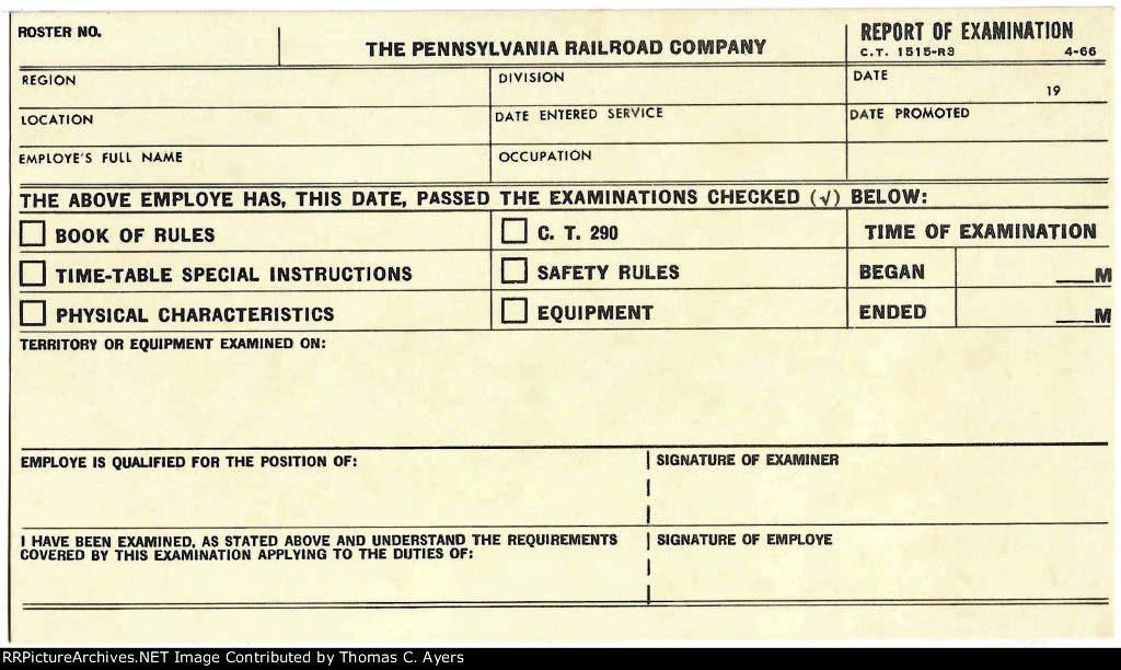 PRR "Report Of Examination," 1966